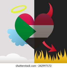 Sudan background of a heart half demon half angel
