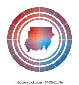 Sudan badge. Bright gradient logo of country in low poly style. Multicolored Sudan rounded sign with map in geometric style for your infographics.