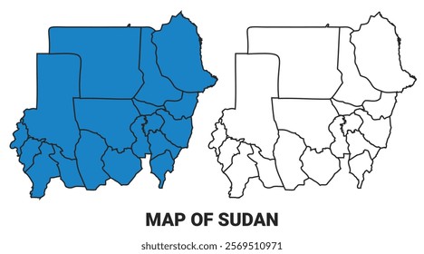 Sudan Blue detailed map border regions outline vector set
