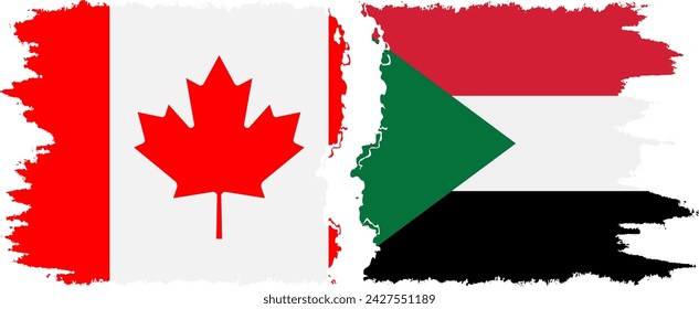 Sudan and Canada grunge flags connection, vector