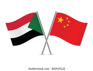 Sudan and China flags. Vector illustration.