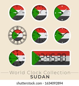 Sudan clock : Set of national flag clock : Vector Illustration