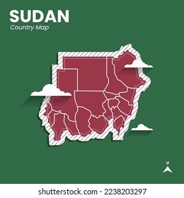 Sudan Country Colored Vector Map, High Detailed Illustration With Area Border. Sudan is a country in Africa.