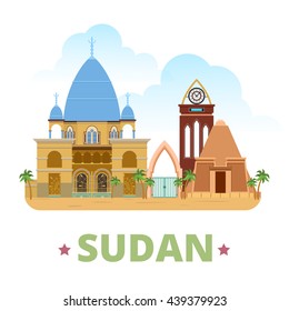 Sudan country flat cartoon style historic sight showplace web site vector illustration. World travel sightseeing Africa African collection. Tomb of the Mahdi Pyramids of Meroe University of Khartoum.