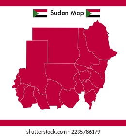 Sudan country map vector, dark red with white outlines for each city