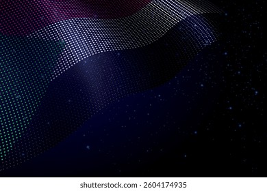 Sudan digital flag made of dots, waving over a starry dark background