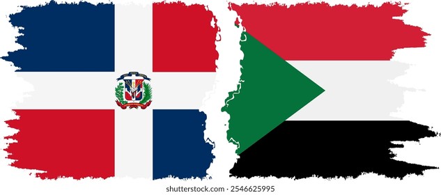 Sudan and Dominican Republic grunge flags connection, vector