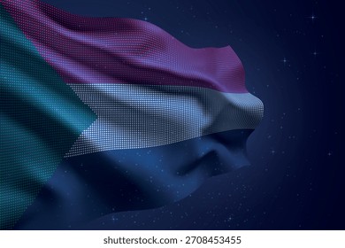 Sudan dotted LED-style flag waving against night sky with futuristic effect