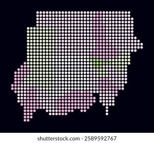 Sudan dotted map. Digital style map of the country on dark background. Sudan shape with circle dots. Colored dots style. Large size circles. Creative vector illustration.