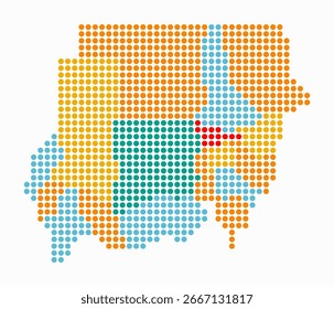 Sudan dotted map. Digital style map of the country on white background. Sudan shape with circle dots. Colored dots style. Large size circles. Awesome vector illustration.