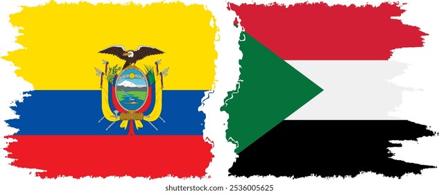 Sudan and Ecuador grunge flags connection, vector