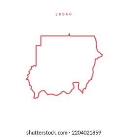 Mapa de esquema editable para Sudán. Frontera roja sudanesa. Nombre del país. Ajustar el peso de la línea. Cambiar a cualquier color. Ilustración vectorial.