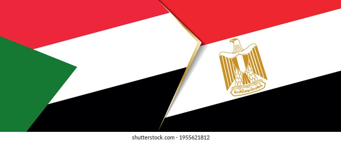 Sudan and Egypt flags, two vector flags symbol of relationship or confrontation.