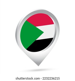 Sudan flag 3d pin icon. Vector illustration.