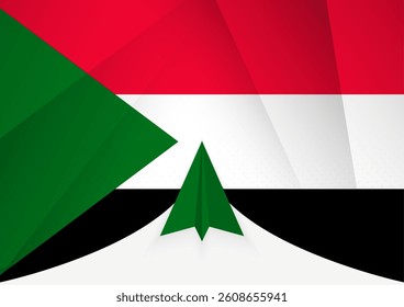 Sudan Flag with Abstract Paper Airplane Design, National Flag in a geometric folded paper style. Vector illustration.