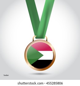 Sudan Flag in Bronze Medal. Vector Illustration. RIO Olympic Game Bronze Medal. Vector Illustration