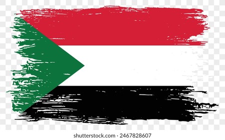 Pintura de pincel de bandera de Sudán con textura aislada en png o fondo transparente. Ilustración vectorial