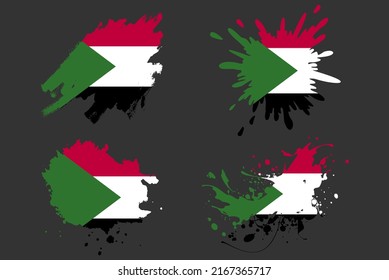 Juego de vectores de salpicadura de la bandera de Sudán, activo del logotipo del país, concepto de ilustración de gruns de pintura, efecto de grifo del pincel de la bandera de Sudán, máscara de salpicadura de agua, idea del logotipo de la bandera del país creativo