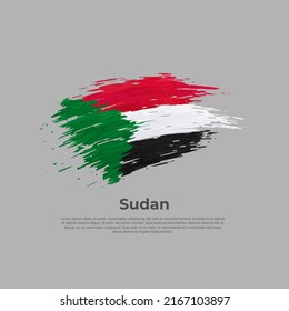 Bandera de Sudán. Pulsaciones de pincel. Bandera sudanesa pintada de pincel sobre un fondo claro. Cartel nacional de diseño de vectores, plantilla. Colocar el texto. Cartel patriótico del estado de sudán, cubierta. Copiar espacio