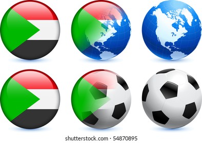 Botón de bandera de Sudán con evento de fútbol global Ilustración original
