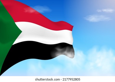 Sudan flag in the clouds. Vector flag waving in the sky. National day realistic flag illustration. Blue sky vector.