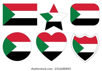 Indicador de Sudán en conjunto de formas de diseño. Bandera de Sudán en conjunto de formas de diseño.