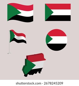 	
sudan Fahne in verschiedenen Formen, sudan 3D Karte
