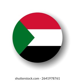 Sudan flag - flat vector circle icon or badge with dropped shadow.