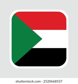 sudan flag, flat vector square with rounded corners and white border. vector illustration	