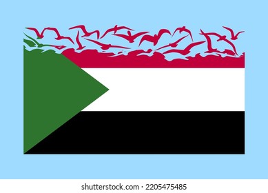 Sudan flag with freedom concept, independent country idea, Sudan flag transforming into flying birds vector, sovereignty metaphor, flat design