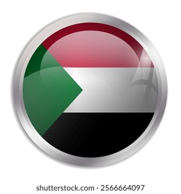 Sudan flag - glossy circle button displays a colorful flag representing a country cultural identity and heritage. The essence of national pride and unity.