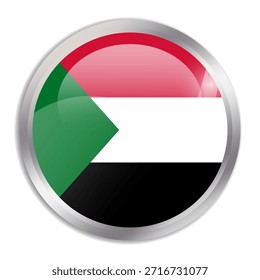 Sudan flag - glossy circle button in metal frame displays a colorful flag of a country cultural identity and heritage. The essence of national pride and unity.