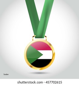 Sudan Flag in gold Medal. Vector Illustration. RIO Olympic Game gold Medal. Vector Illustration