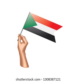 Sudan flag and hand on white background. Vector illustration