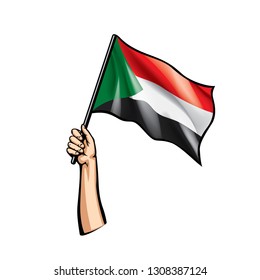 Sudan flag and hand on white background. Vector illustration