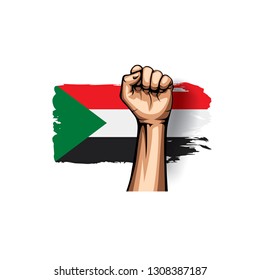 Sudan flag and hand on white background. Vector illustration