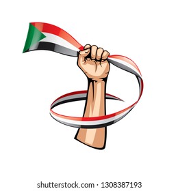 Sudan flag and hand on white background. Vector illustration