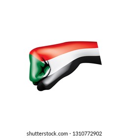 Sudan flag and hand on white background. Vector illustration