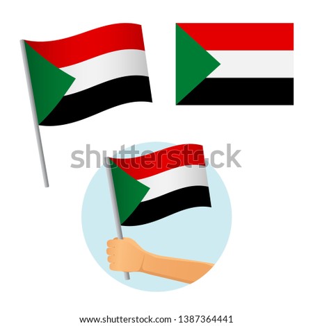 Sudan flag in hand. Patriotic background. National flag of Sudan vector illustration