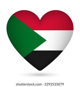 Sudan flag in heart shape. Vector illustration.