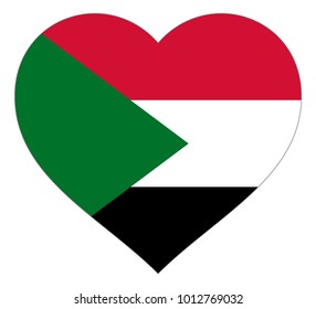 sudan flag in heart vector illustration sign. Flag of sudan in the shape of Heart with contrasting contour, symbol of love for his country or valentine day, patriotism.