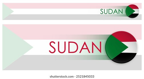 Bandera de Sudán Anuncio de Web Horizontal en estilo neomorfismo moderno. Botón de encabezado de país de página web de Sudán para aplicación móvil o sitio de Internet. Vector