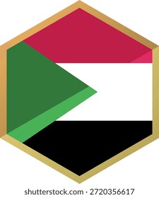 Icono de la bandera de Sudán en forma de hexágono, símbolo nacional, diseño simple, uso oficial