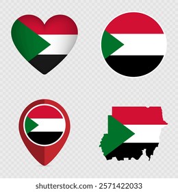 Sudan Flag Icons Pack. Vector illustration.