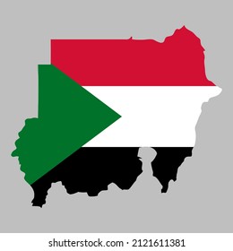 Bandera de Sudán dentro del mapa de frontera sudanés ilustración vectorial