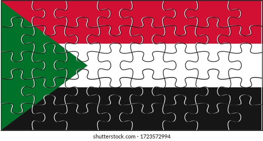 Sudan Flag Jigsaw Puzzle. Vector illustration. 40 pieces of puzzles.
