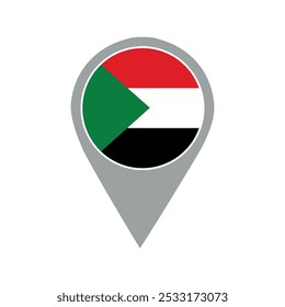 sudan flag location pin, flag application, Flag on Location Pin, graphic design, map pointer, vector illustration.
