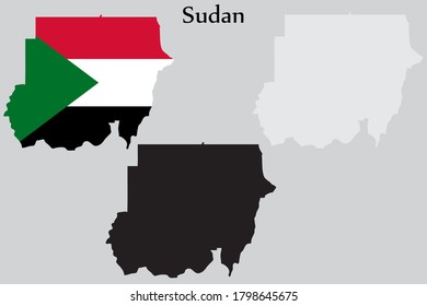 Sudan flag and map shape black and gray color. EPS.file.