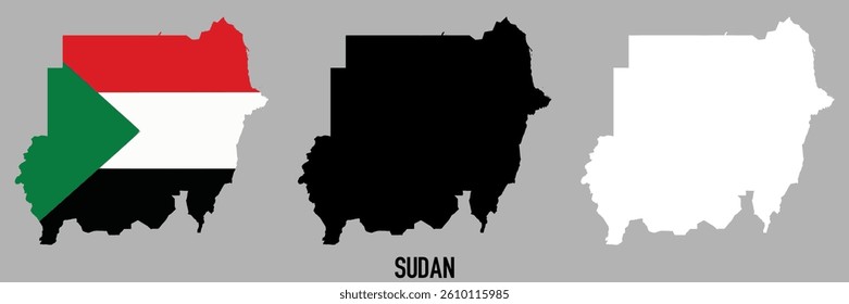 Sudan flag and map shape black and gray color.