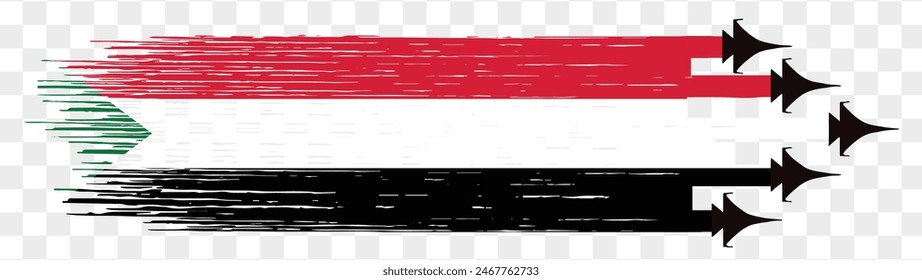 Sudan flag with military fighter jets isolated background. vector illustration 